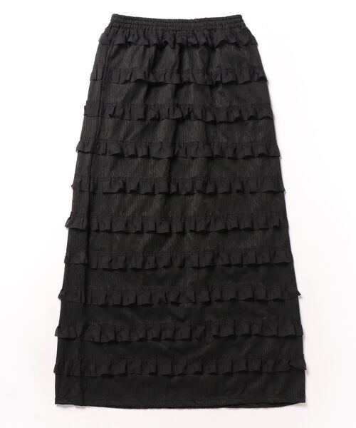 STYLEBLOCK(スタイルブロック)の「フリルジャガードカットソーナロースカート(スカート・レディース・ブラック/グリーン/オフホワイト・M)」の7枚目の写真