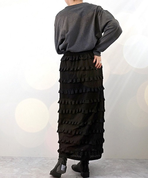STYLEBLOCK(スタイルブロック)の「フリルジャガードカットソーナロースカート(スカート・レディース・ブラック/グリーン/オフホワイト・M)」の8枚目の写真