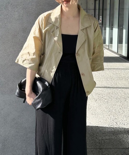 select MOCA by son(セレクトモカバイソン)の「【SELECT MOCA by SON】ナイロンハーフスリーブジャケット(テーラードジャケット・レディース・ブラック/アイボリー/ベージュ・FREE)」の12枚目の写真