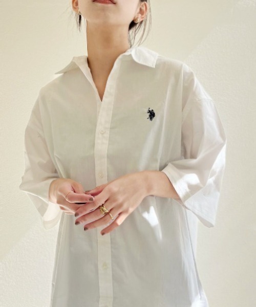 U.S. POLO ASSN.(ユーエスポロアッスン)の「U.S.POLO ASSN.半袖レギュラーカラーシャツ(シャツ/ブラウス・レディース・ホワイト/ネイビー/インディゴブルー/ホワイト×ネイビー/ブルー系その他・M/L)」の9枚目の写真