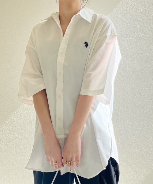 U.S. POLO ASSN.(ユーエスポロアッスン)の「U.S.POLO ASSN.半袖レギュラーカラーシャツ(シャツ/ブラウス・レディース・ホワイト/ネイビー/インディゴブルー/ホワイト×ネイビー/ブルー系その他・M/L)」の12枚目の写真