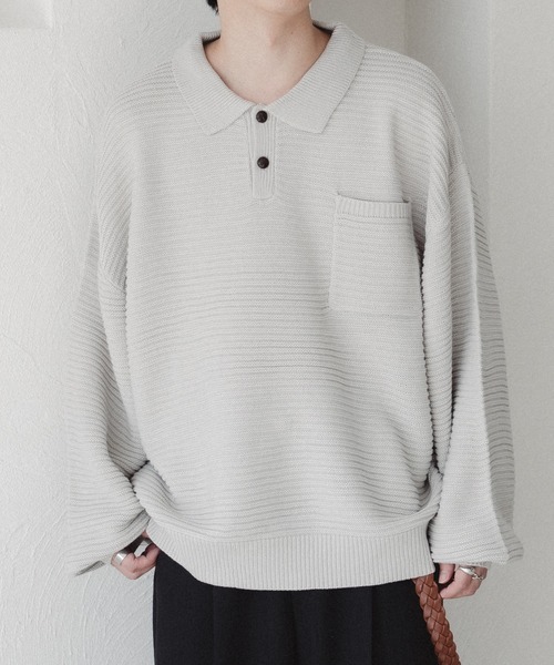 epnok（エプノック）の「ガーター編みルーズニットポロシャツ（ニット/セーター・メンズ・ライトグレー/ブルー系その他・SMALL/MEDIUM/LARGE）」の7枚目の写真