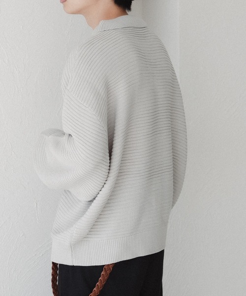 epnok（エプノック）の「ガーター編みルーズニットポロシャツ（ニット/セーター・メンズ・ライトグレー/ブルー系その他・SMALL/MEDIUM/LARGE）」の9枚目の写真