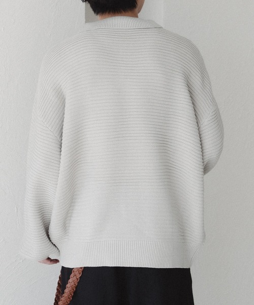 epnok（エプノック）の「ガーター編みルーズニットポロシャツ（ニット/セーター・メンズ・ライトグレー/ブルー系その他・SMALL/MEDIUM/LARGE）」の10枚目の写真