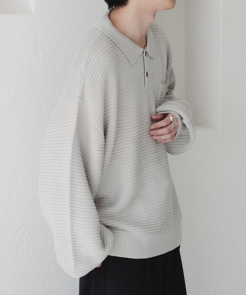 epnok（エプノック）の「ガーター編みルーズニットポロシャツ（ニット/セーター・メンズ・ライトグレー/ブルー系その他・SMALL/MEDIUM/LARGE）」の11枚目の写真