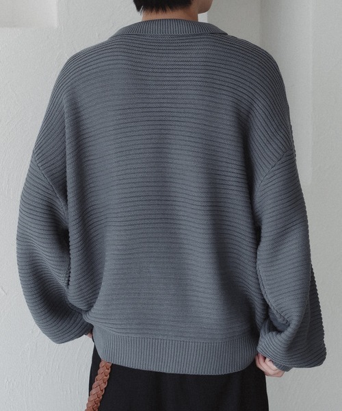 epnok（エプノック）の「ガーター編みルーズニットポロシャツ（ニット/セーター・メンズ・ライトグレー/ブルー系その他・SMALL/MEDIUM/LARGE）」の18枚目の写真