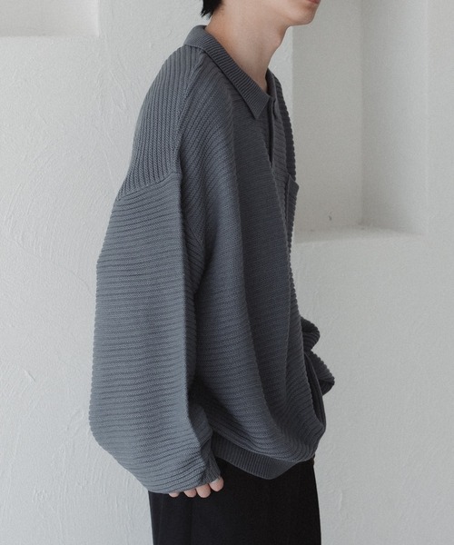 epnok（エプノック）の「ガーター編みルーズニットポロシャツ（ニット/セーター・メンズ・ライトグレー/ブルー系その他・SMALL/MEDIUM/LARGE）」の19枚目の写真