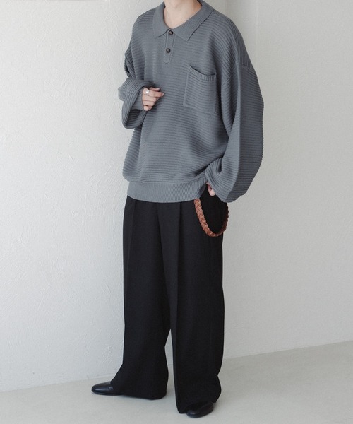 epnok（エプノック）の「ガーター編みルーズニットポロシャツ（ニット/セーター・メンズ・ライトグレー/ブルー系その他・SMALL/MEDIUM/LARGE）」の21枚目の写真