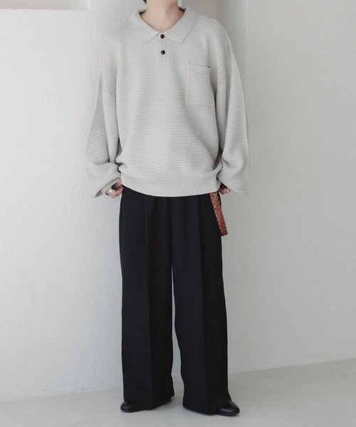 epnok（エプノック）の「ガーター編みルーズニットポロシャツ（ニット/セーター・メンズ・ライトグレー/ブルー系その他・SMALL/MEDIUM/LARGE）」の12枚目の写真
