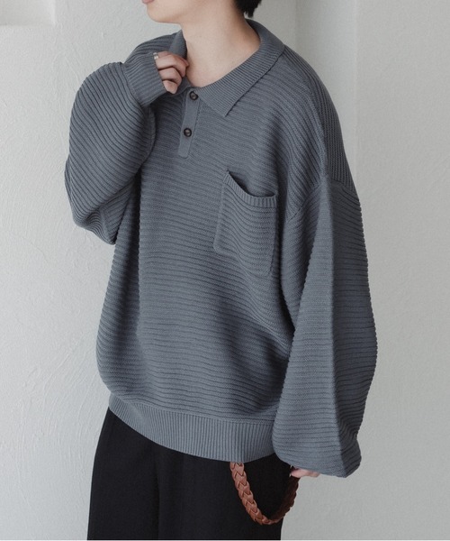 epnok（エプノック）の「ガーター編みルーズニットポロシャツ（ニット/セーター・メンズ・ライトグレー/ブルー系その他・SMALL/MEDIUM/LARGE）」の17枚目の写真