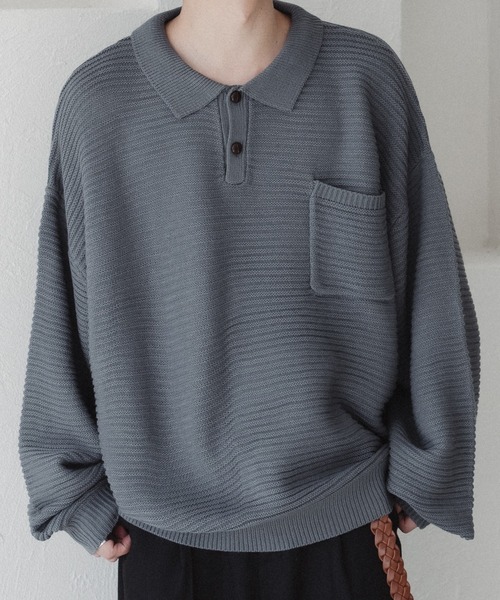epnok（エプノック）の「ガーター編みルーズニットポロシャツ（ニット/セーター・メンズ・ライトグレー/ブルー系その他・SMALL/MEDIUM/LARGE）」の16枚目の写真