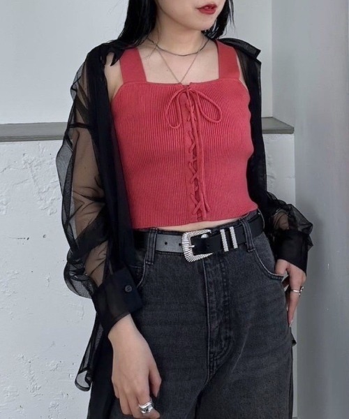 PAGEBOY（ページボーイ）の「レースアップショートタンク（タンクトップ・レディース・ベージュ/ターコイズブルー/オフホワイト/ブラック/チェリーピンク/パープル系その他・FREE）」の6枚目の写真