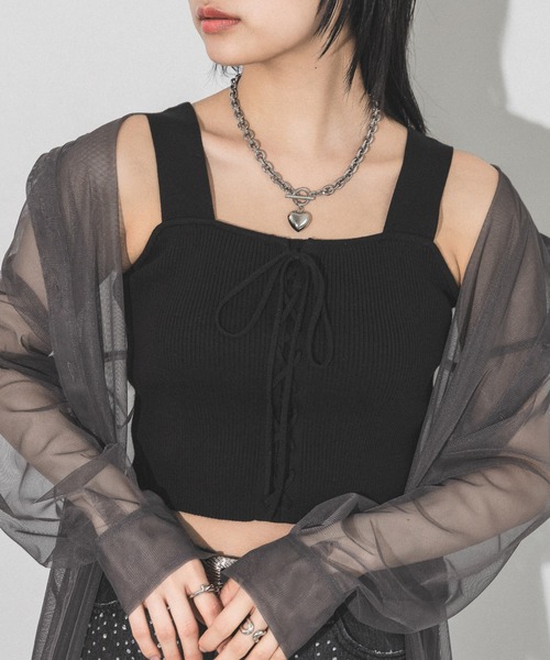 PAGEBOY（ページボーイ）の「レースアップショートタンク（タンクトップ・レディース・ベージュ/ターコイズブルー/オフホワイト/ブラック/チェリーピンク/パープル系その他・FREE）」の3枚目の写真