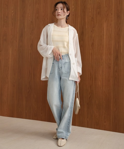 Bab（バブ）の「シアーテーラードシャツジャケット（テーラードジャケット・レディース・オフホワイト/グレイッシュベージュ・FREE）」の4枚目の写真