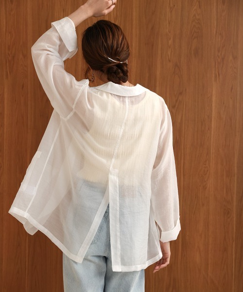 Bab（バブ）の「シアーテーラードシャツジャケット（テーラードジャケット・レディース・オフホワイト/グレイッシュベージュ・FREE）」の9枚目の写真