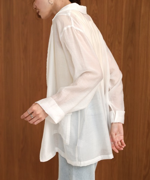 Bab（バブ）の「シアーテーラードシャツジャケット（テーラードジャケット・レディース・オフホワイト/グレイッシュベージュ・FREE）」の10枚目の写真