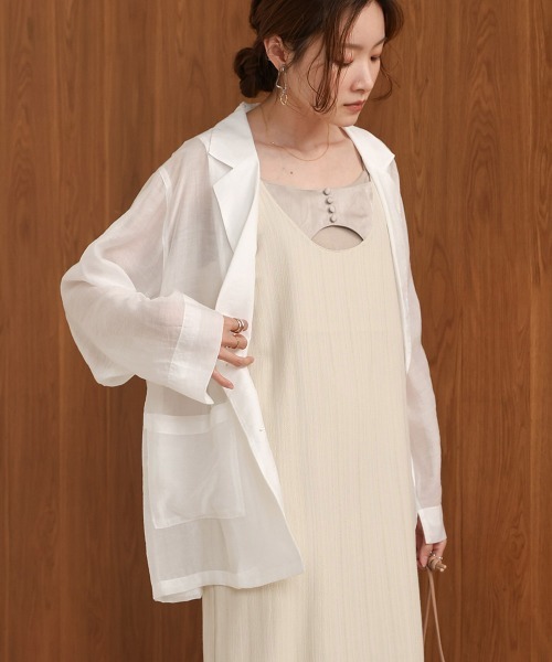 Bab（バブ）の「シアーテーラードシャツジャケット（テーラードジャケット・レディース・オフホワイト/グレイッシュベージュ・FREE）」の12枚目の写真