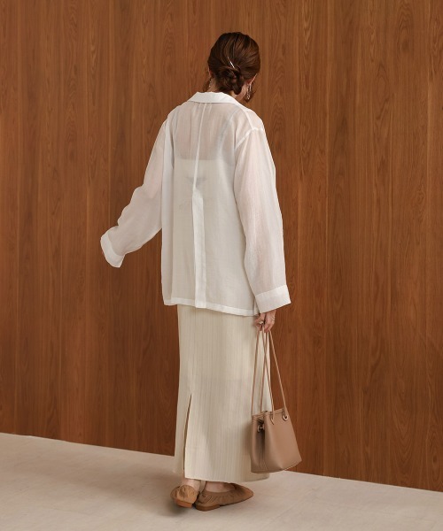 Bab（バブ）の「シアーテーラードシャツジャケット（テーラードジャケット・レディース・オフホワイト/グレイッシュベージュ・FREE）」の14枚目の写真