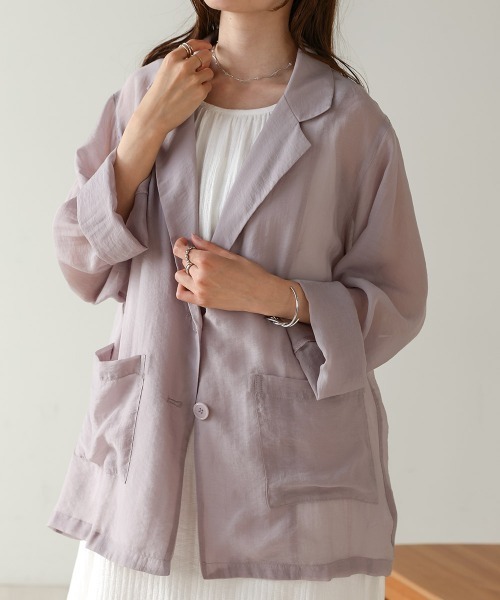 Bab（バブ）の「シアーテーラードシャツジャケット（テーラードジャケット・レディース・オフホワイト/グレイッシュベージュ・FREE）」の15枚目の写真