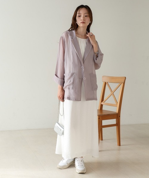 Bab（バブ）の「シアーテーラードシャツジャケット（テーラードジャケット・レディース・オフホワイト/グレイッシュベージュ・FREE）」の16枚目の写真