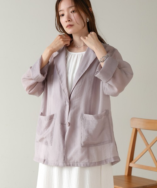 Bab（バブ）の「シアーテーラードシャツジャケット（テーラードジャケット・レディース・オフホワイト/グレイッシュベージュ・FREE）」の17枚目の写真