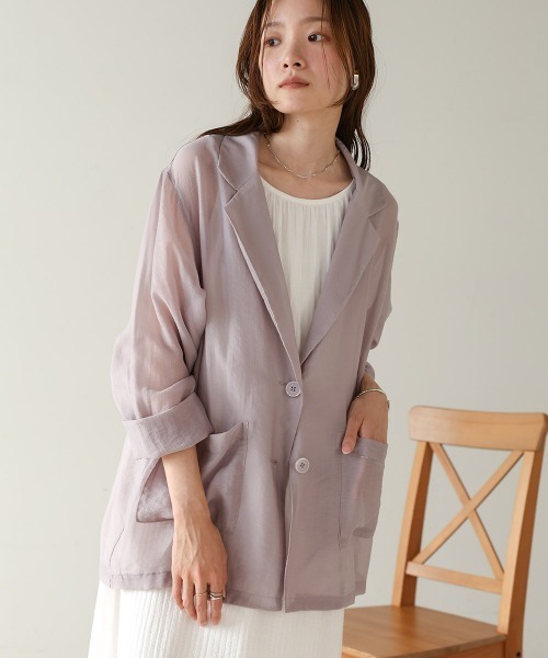 Bab（バブ）の「シアーテーラードシャツジャケット（テーラードジャケット・レディース・オフホワイト/グレイッシュベージュ・FREE）」の19枚目の写真