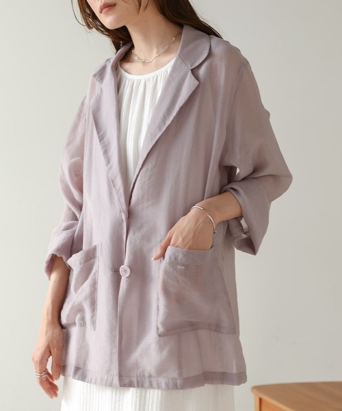 Bab（バブ）の「シアーテーラードシャツジャケット（テーラードジャケット・レディース・オフホワイト/グレイッシュベージュ・FREE）」の21枚目の写真