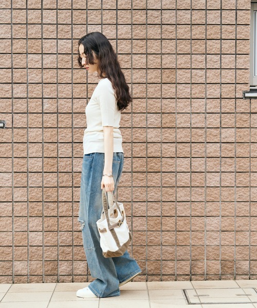 tシャツ Adriana Kay/アドリアナケイ 変形リブ 5分袖プルオーバー レディース セール】Adriana Kay/アドリアナケイ 変形リブ 5分袖プル