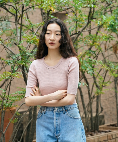 Adriana Kay（アドリアナケイ）の「Adriana Kay/アドリアナケイ 変形リブ 5分袖プルオーバー（Tシャツ/カットソー・レディース・グレー/ブラック/ホワイト/ピンク・FREE）」の22枚目の写真