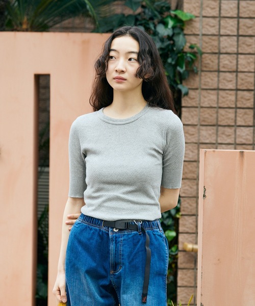 Adriana Kay（アドリアナケイ）の「Adriana Kay/アドリアナケイ 変形リブ 5分袖プルオーバー（Tシャツ/カットソー・レディース・グレー/ブラック/ホワイト/ピンク・FREE）」の18枚目の写真