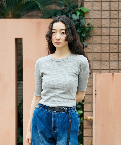 tシャツ Adriana Kay/アドリアナケイ 変形リブ 5分袖プルオーバー レディース セール】Adriana Kay/アドリアナケイ 変形リブ 5分袖プル