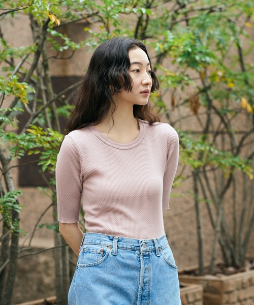 tシャツ Adriana Kay/アドリアナケイ 変形リブ 5分袖プルオーバー レディース セール】Adriana Kay/アドリアナケイ 変形リブ 5分袖プル