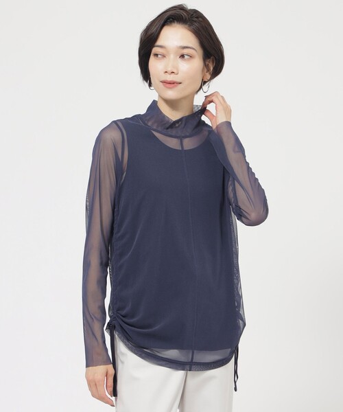 EVEX by KRIZIA(エヴェックスバイクリツィア)の「【ウォッシャブル】シアーチュールプルオーバーカットソー(Tシャツ/カットソー・レディース・ダークネイビー/ピンク系その他2・42/40)」の1枚目の写真
