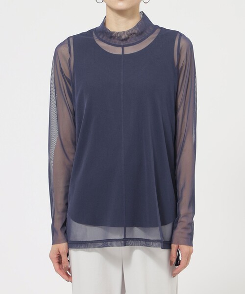 EVEX by KRIZIA(エヴェックスバイクリツィア)の「【ウォッシャブル】シアーチュールプルオーバーカットソー(Tシャツ/カットソー・レディース・ダークネイビー/ピンク系その他2・42/40)」の4枚目の写真