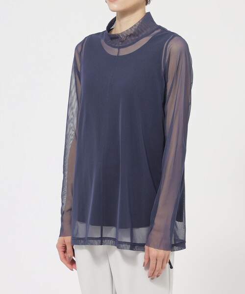 EVEX by KRIZIA(エヴェックスバイクリツィア)の「【ウォッシャブル】シアーチュールプルオーバーカットソー(Tシャツ/カットソー・レディース・ダークネイビー/ピンク系その他2・42/40)」の3枚目の写真