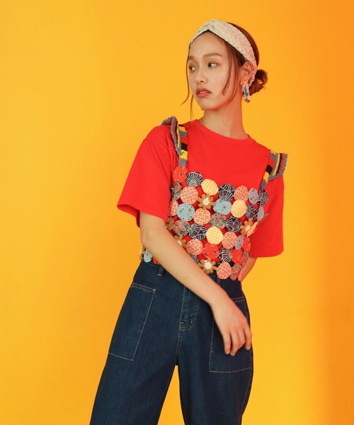 Three Four Time（ｽﾘｰﾌｫｰﾀｲﾑ）の「サスティナブルコットンクルーネックTシャツ（Tシャツ/カットソー・レディース・イエロー/ピンク/サックスブルー/チャコールグレー/オフホワイト/ベージュ・FREE）」の7枚目の写真