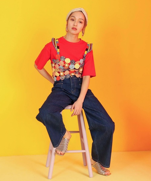 Three Four Time（ｽﾘｰﾌｫｰﾀｲﾑ）の「サスティナブルコットンクルーネックTシャツ（Tシャツ/カットソー・レディース・イエロー/ピンク/サックスブルー/チャコールグレー/オフホワイト/ベージュ・FREE）」の8枚目の写真