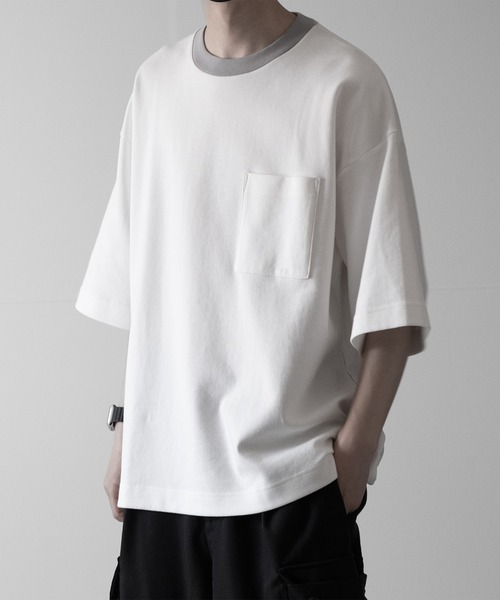 RUUBON（ルーボン）の「【RUUBON】cotton punch ringer Tee / コットンポンチリンガーT（Tシャツ/カットソー・メンズ・サックスブルー/ホワイト・L/M/S）」の6枚目の写真