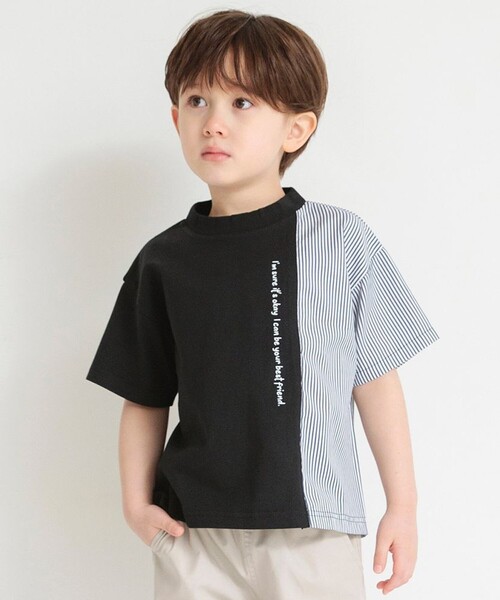 異素材使い/ベビーとおそろい】切替半袖Tシャツ（Tシャツ/カットソー  