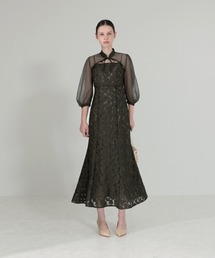 【LEJA】長袖七分袖ボレロプチハイネックパフスリーブ刺繍花柄ワッフルIライン レジャ Leja 長袖七分袖ボレロプチハイネックパフスリーブ刺