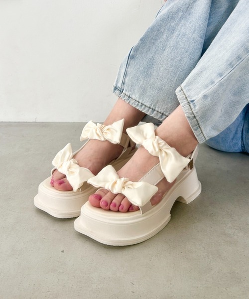 再値下げ！salonダブルリボンサンダル38/24.5/25/miumiu好きも 靴下 