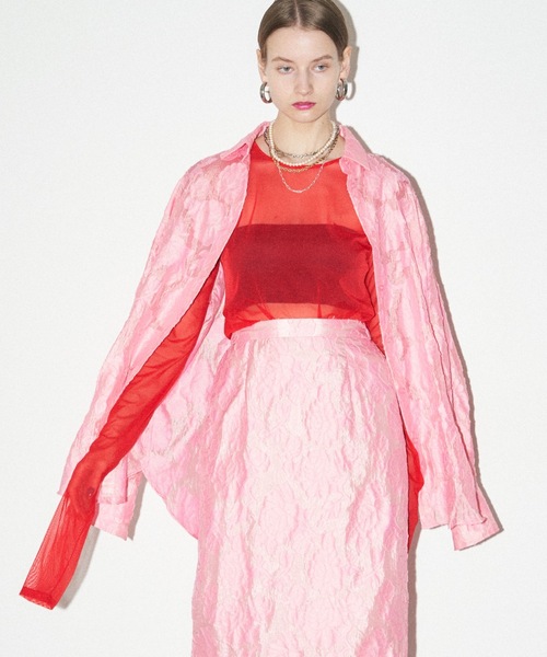 yae（ヤエ）の「Flower jacqard shirts/フラワージャガードシャツ（シャツ/ブラウス・レディース・ベビーピンク/ダークグリーン/ブラック・FREE）」の3枚目の写真