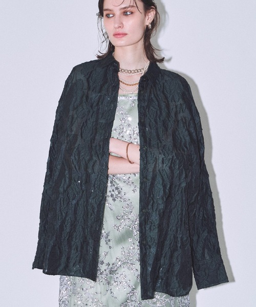 yae（ヤエ）の「Flower jacqard shirts/フラワージャガードシャツ（シャツ/ブラウス・レディース・ベビーピンク/ダークグリーン/ブラック・FREE）」の4枚目の写真