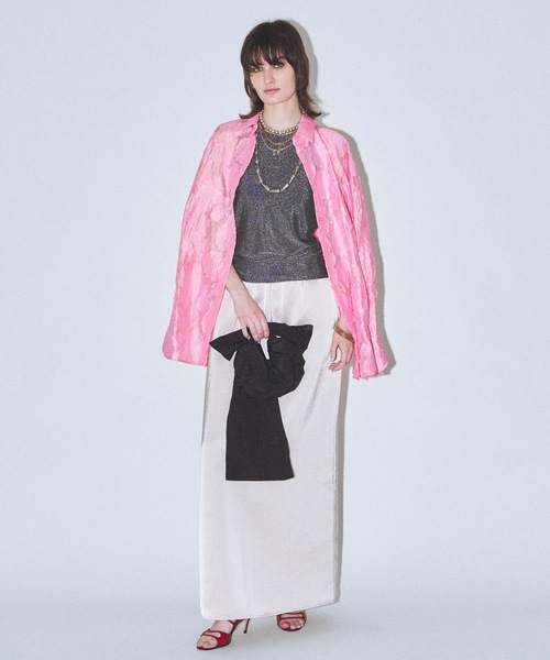 yae（ヤエ）の「Flower jacqard shirts/フラワージャガードシャツ（シャツ/ブラウス・レディース・ベビーピンク/ダークグリーン/ブラック・FREE）」の8枚目の写真