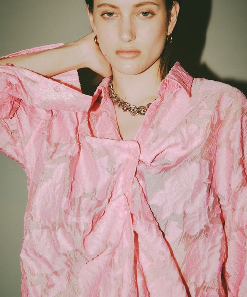 yae（ヤエ）の「Flower jacqard shirts/フラワージャガードシャツ（シャツ/ブラウス・レディース・ベビーピンク/ダークグリーン/ブラック・FREE）」の14枚目の写真