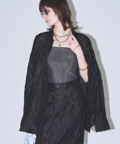 yae（ヤエ）の「Flower jacqard shirts/フラワージャガードシャツ（シャツ/ブラウス・レディース・ベビーピンク/ダークグリーン/ブラック・FREE）」の15枚目の写真