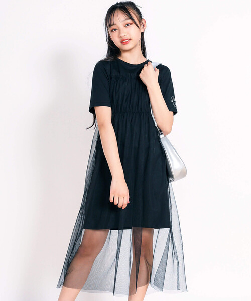 ZIDDY(ジディ)の「チュールドッキングワンピース(130~160cm)(ワンピース・キッズ・ブラック/オフホワイト・150cm/140cm/130cm/FREE)」の2枚目の写真
