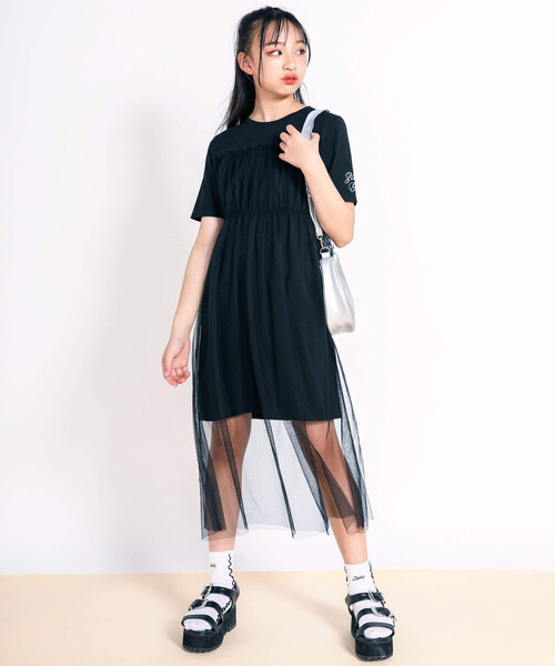 ZIDDY(ジディ)の「チュールドッキングワンピース(130~160cm)(ワンピース・キッズ・ブラック/オフホワイト・150cm/140cm/130cm/FREE)」の14枚目の写真