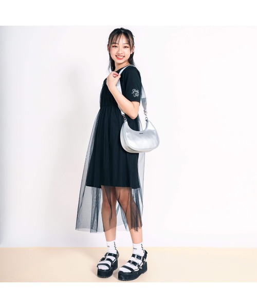 ZIDDY(ジディ)の「チュールドッキングワンピース(130~160cm)(ワンピース・キッズ・ブラック/オフホワイト・150cm/140cm/130cm/FREE)」の3枚目の写真
