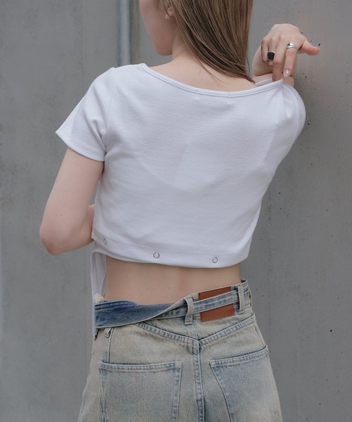 RAY CASSIN(レイカズン)の「アシメガーターTシャツ(Tシャツ/カットソー・レディース・ブラック/ブルー/ベージュ/ホワイト・FREE)」の6枚目の写真